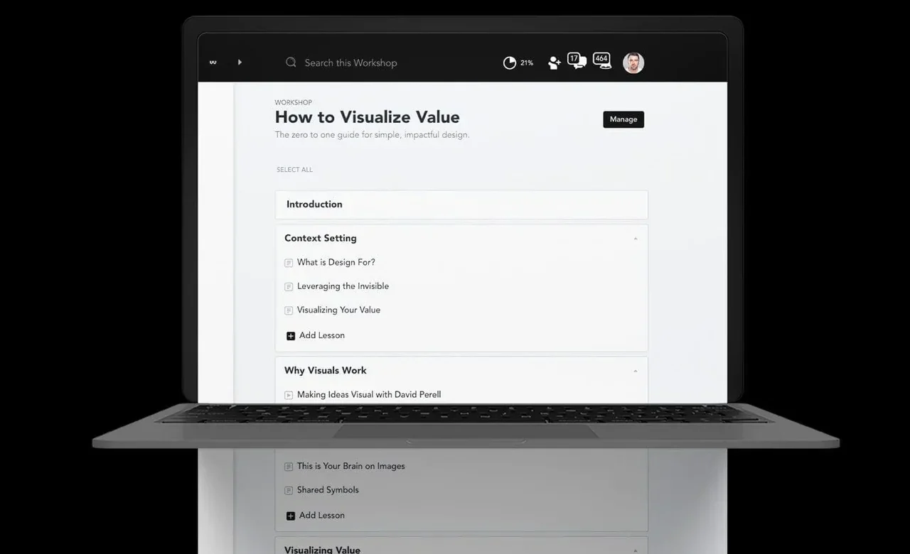 A mockup of a course curriculum on Visualize Value