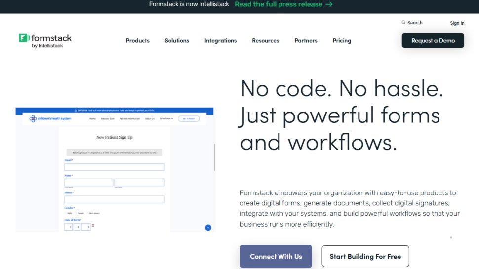 Website screenshot of Formstack (August, 2025)