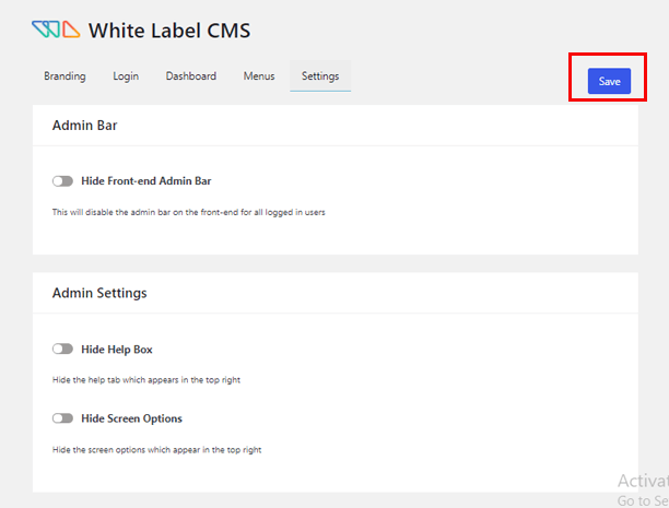 White Label CMS Setting