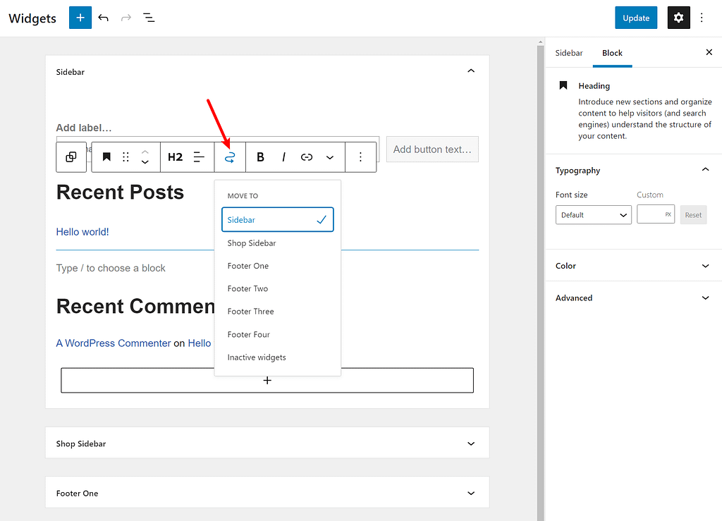 How to move blocks between different widget areas