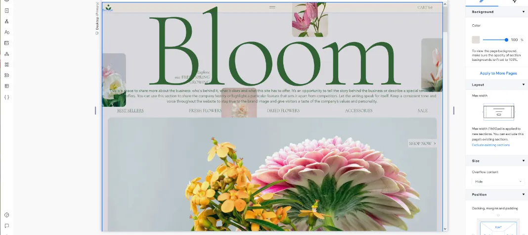 Screenshot of Wix Studio website builder.