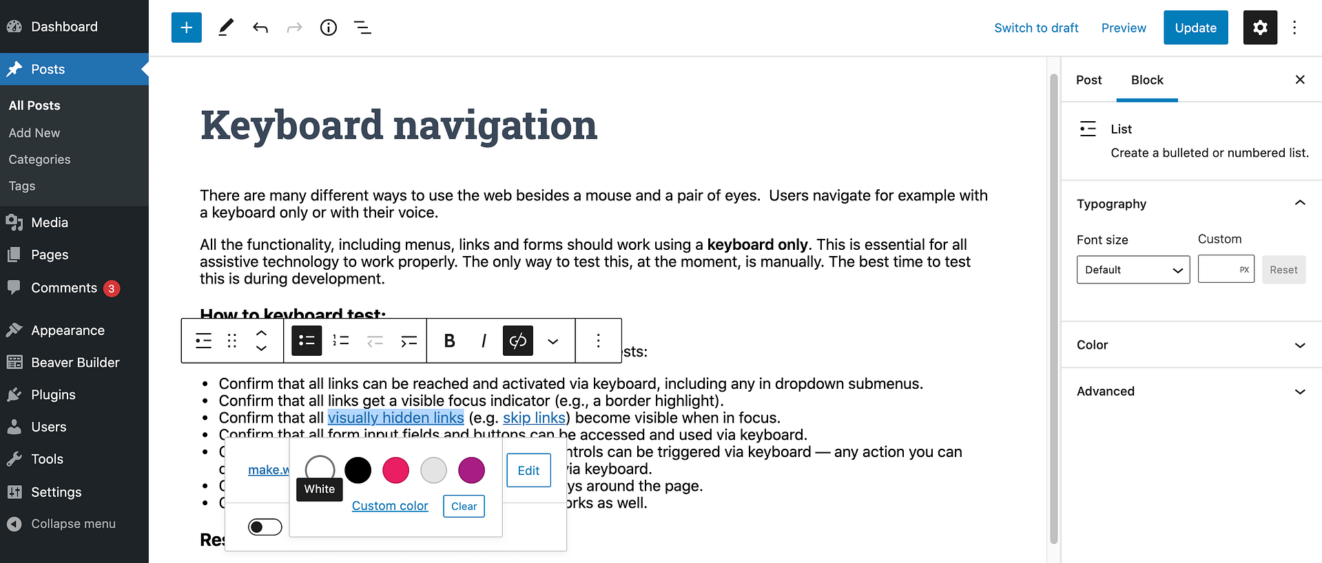 How to change the color of an individual link. 