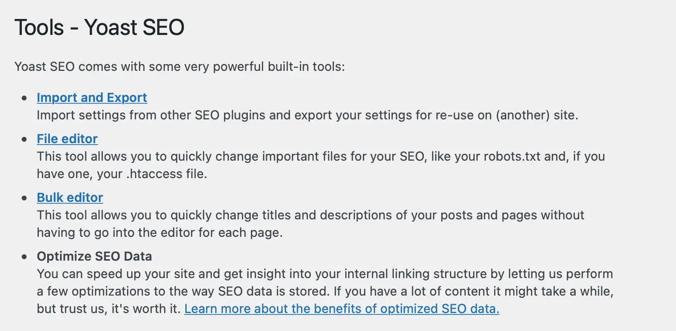 Built-in tools inside the Yoast SEO tutorial.