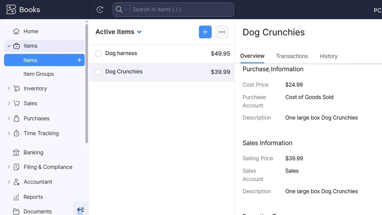 Inventory management in Zoho Books