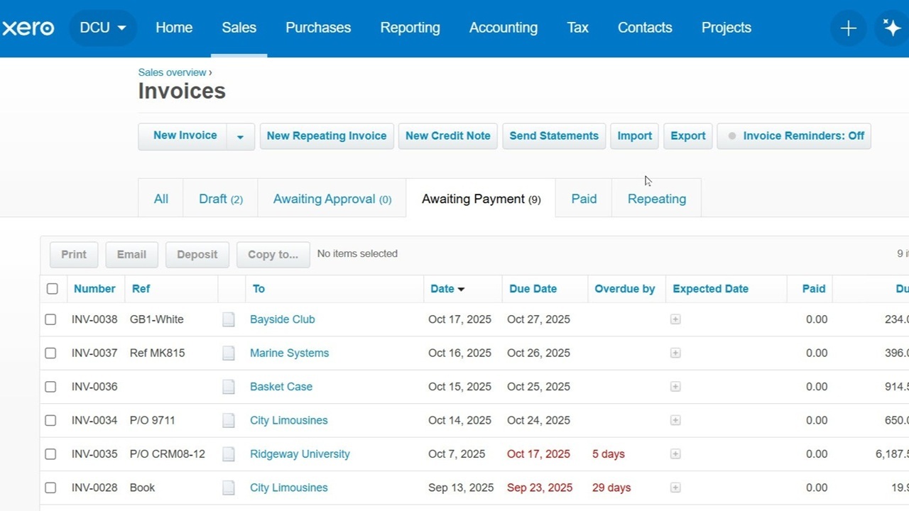 Invoices in Xero