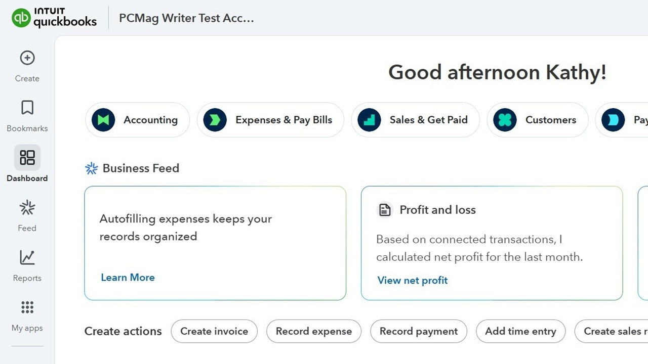 QuickBooks Online's dashboard