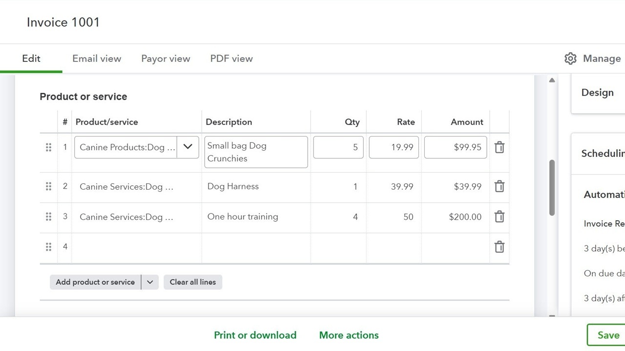 An invoice in Intuit Solopreneur