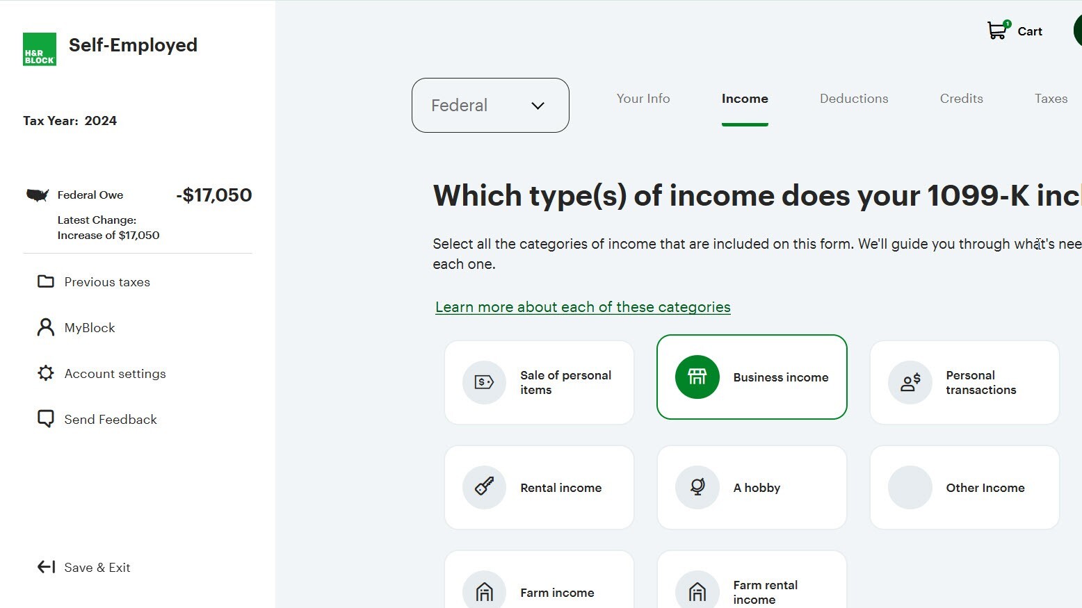 1099K page in H&R Block