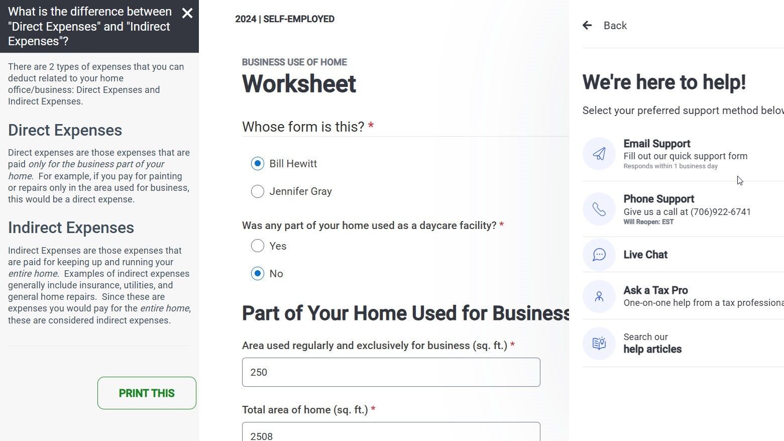Home office worksheet in TaxSlayer