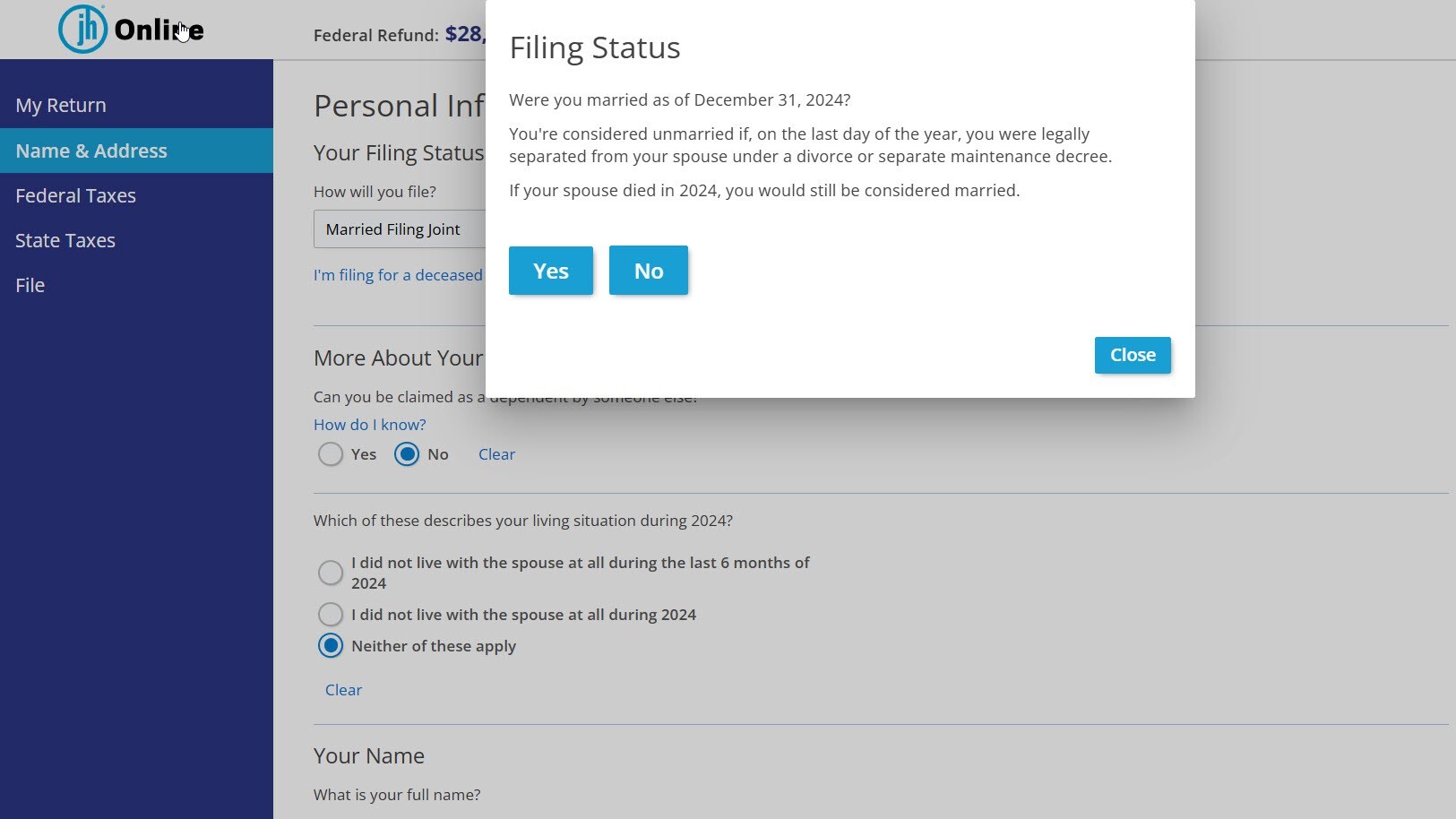 Personal information page in Jackson Hewitt