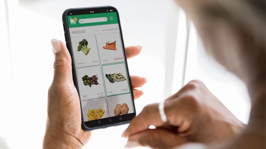 Image of woman shopping online for groceries