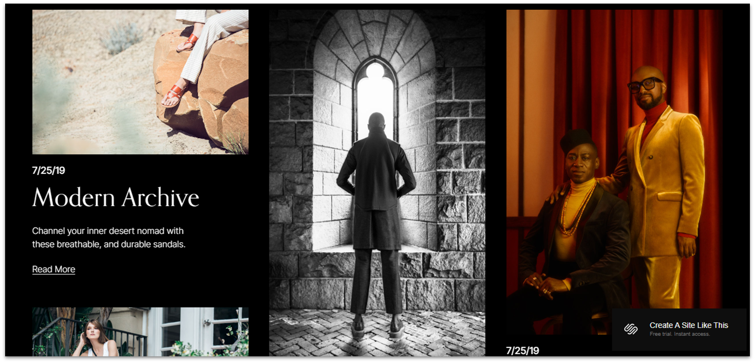 Homepage of a Squarespace's blog templat