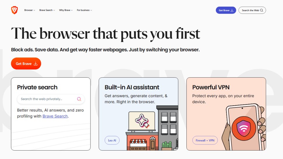 Website screenshot of Brave (December, 2025)