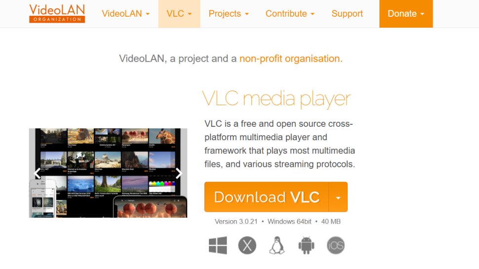 Website screenshot of VLC Media Player (December, 2025)