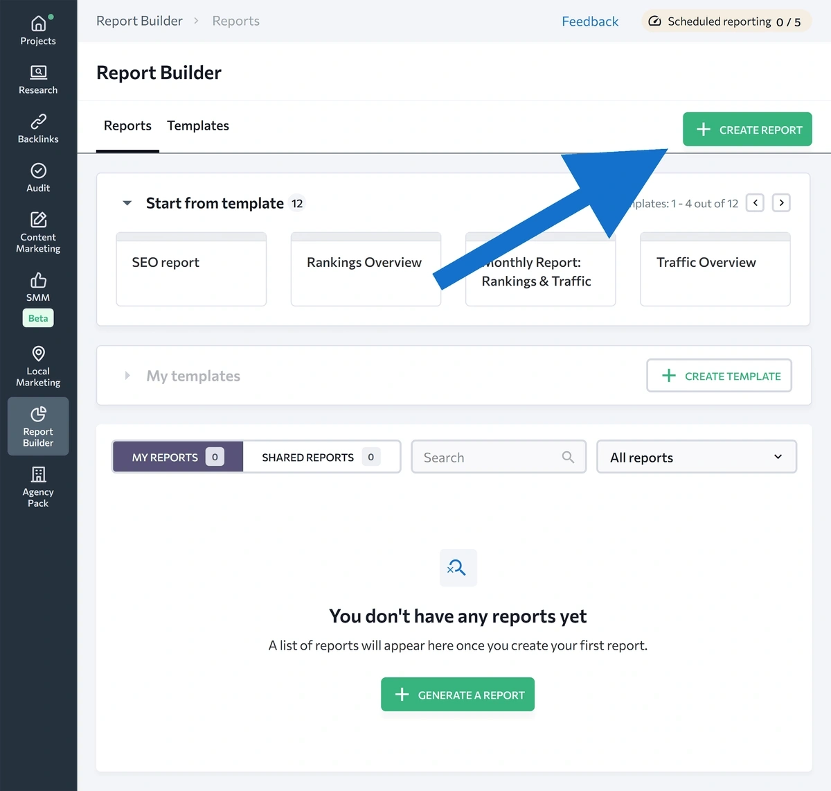 The SE Ranking Report builder