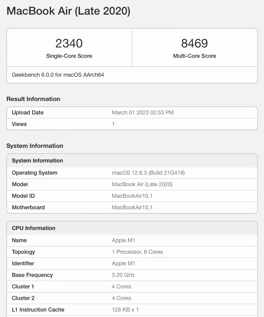 Geekbench Results Mac