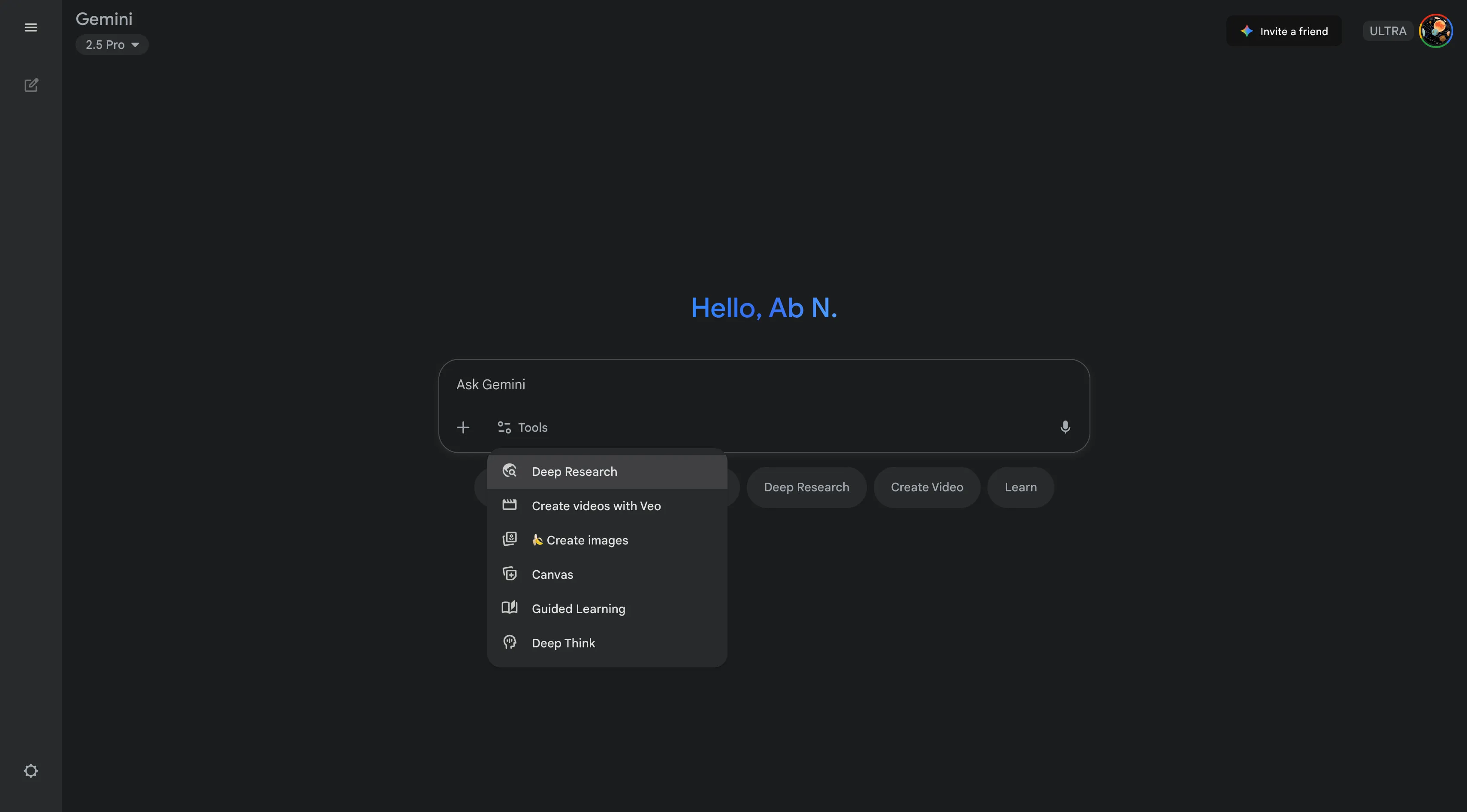 Gemini homepage Tools redesign