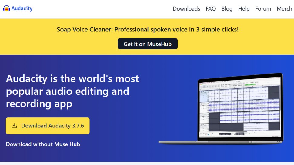 Website screenshot of Audacity (December, 2025)