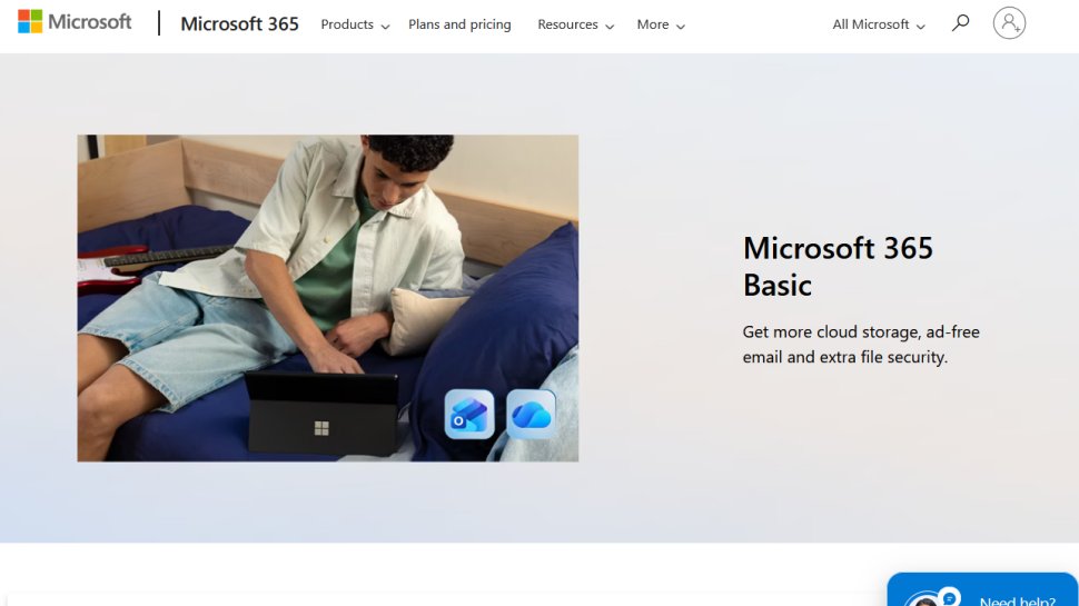 Microsoft 365 Basic website screenshot (January 2026).