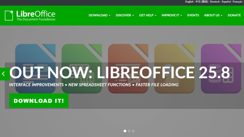 Website screenshot of LibreOffice (December, 2025)