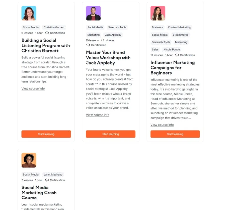 Semrush Social Media Marketing Courses