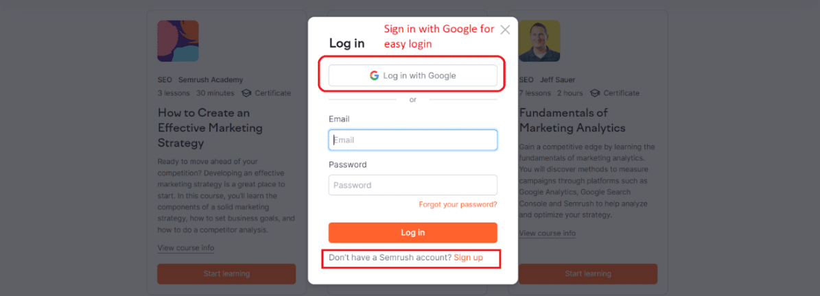 Sign Up Or Log In On Semrush Sign Up Or Log In On Semrush