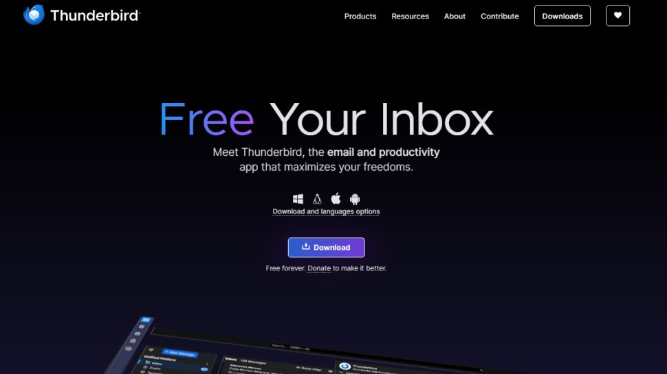 Website screenshot of Thunderbird (December, 2025)