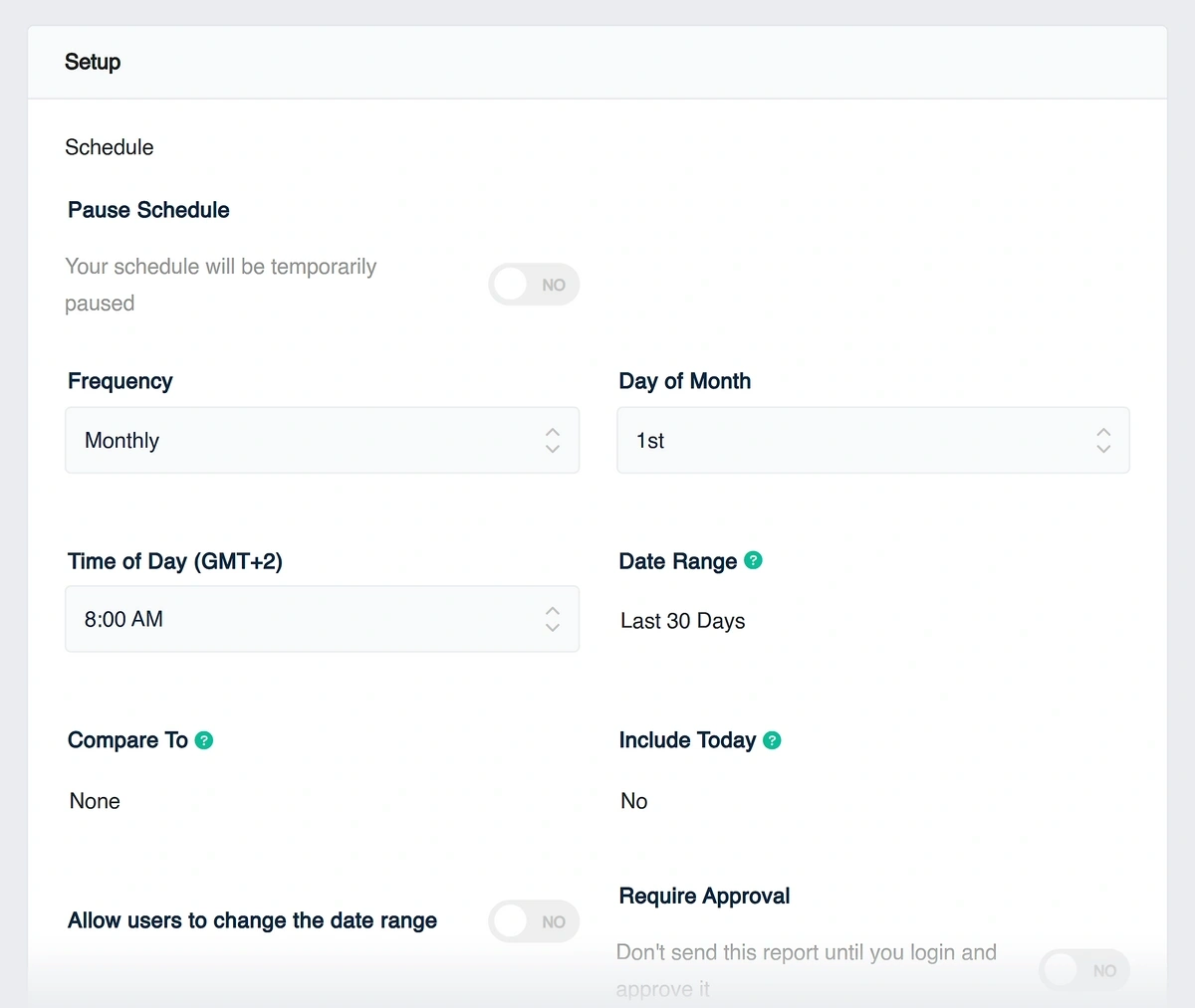 AgencyAnalytics report scheduling settings
