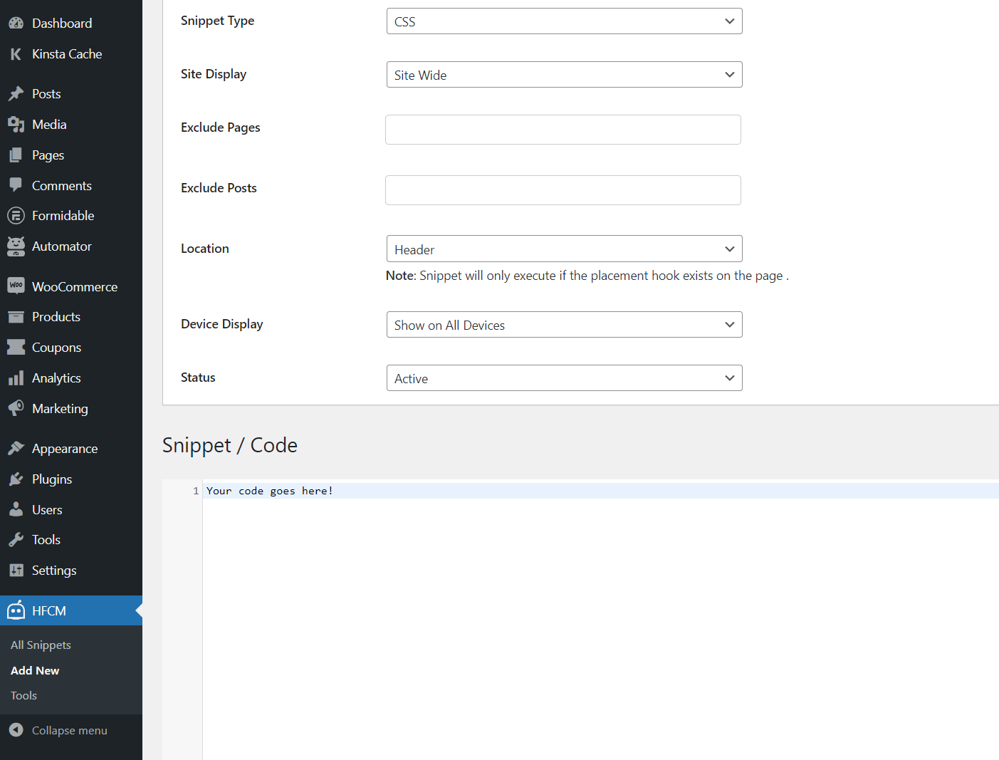 Edit WordPress header by adding custom code using Header Footer Code Manager.