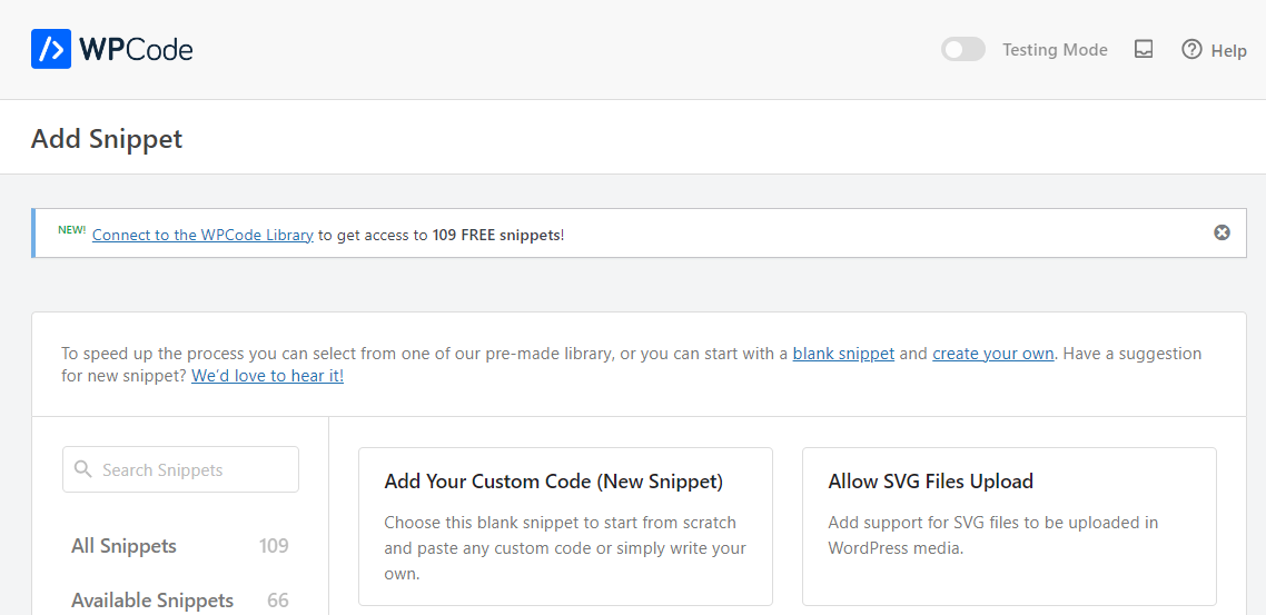 Adding a snippet with WPCode