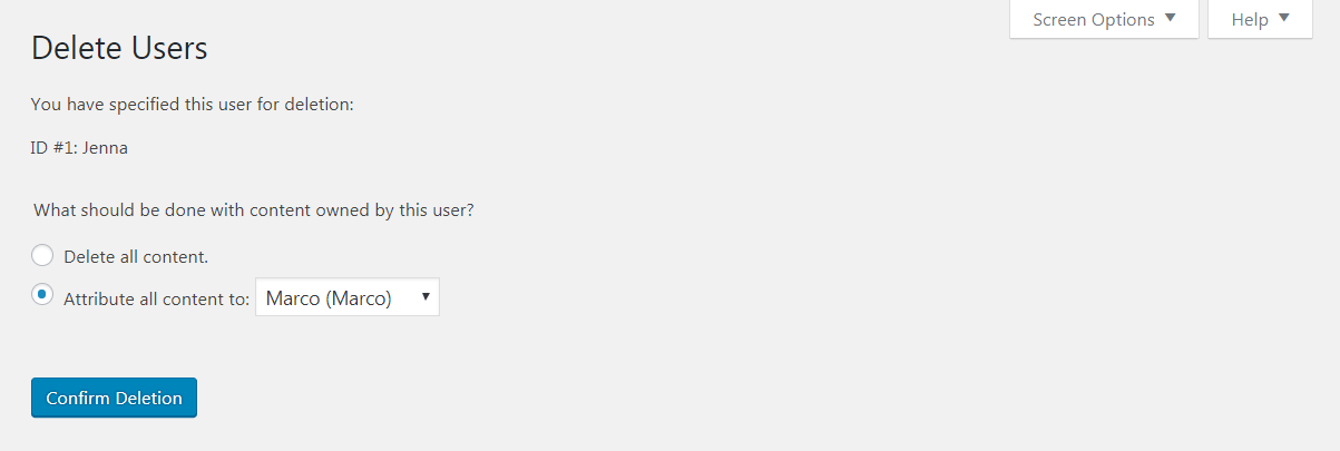 Attributing content to a new user.