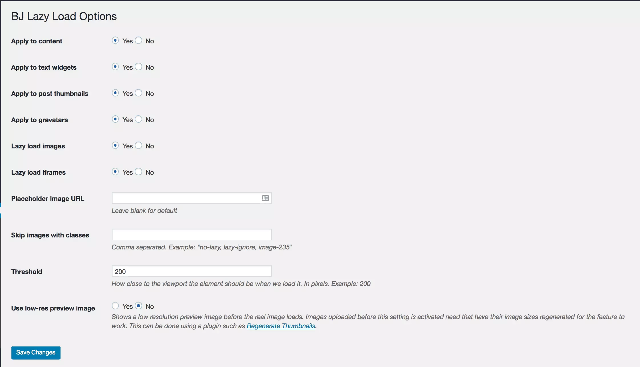 BJ Lazy Load Options