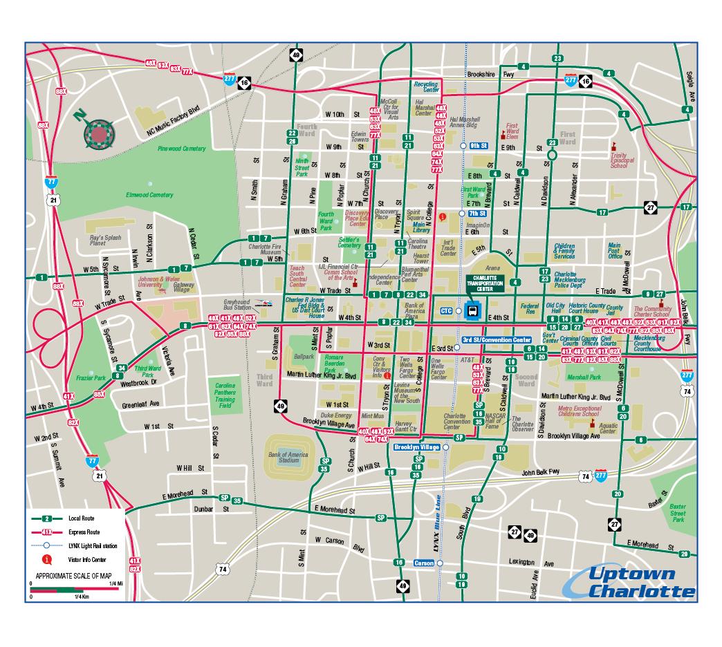 Overview of CATS local and express bus routes. As well as the blue line
