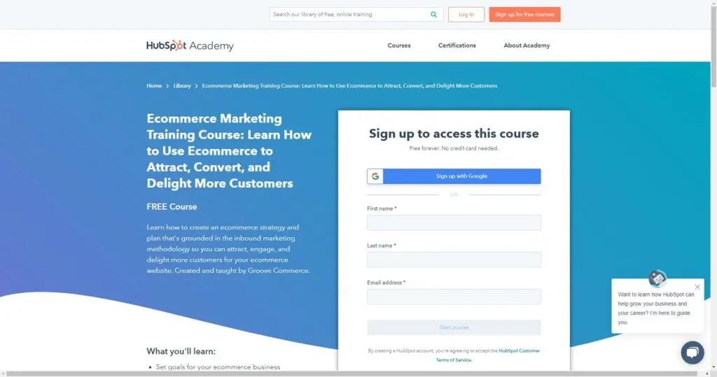 Ecommerce Marketing HubSpot course
