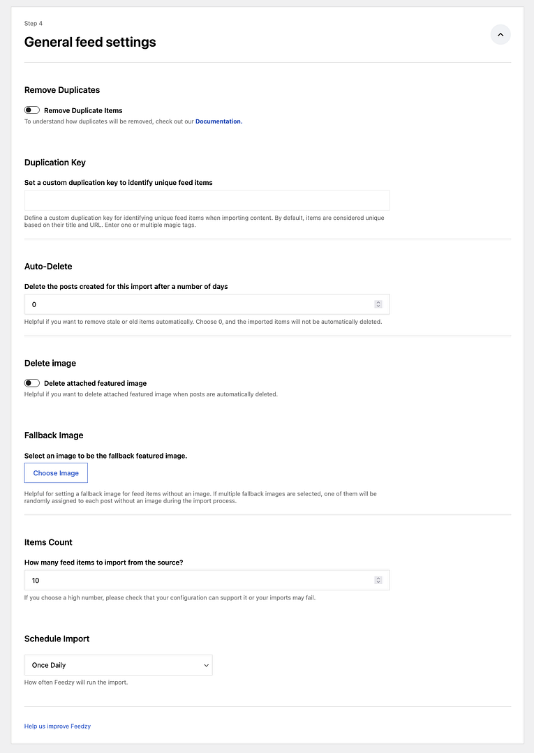 general feed settings