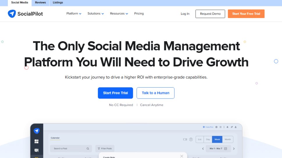Website screenshot of SocialPilot (November, 2025)