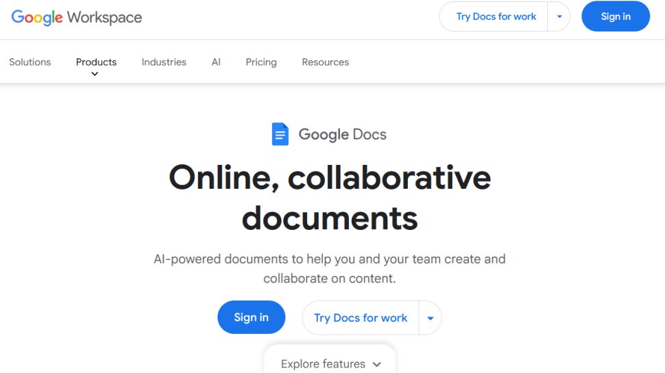 Google Docs website screenshot (January 2026).
