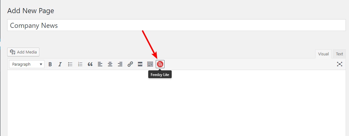 The Feedzy RSS Feeds button.