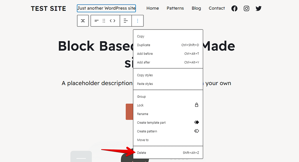 How to remove the site tagline block from the Site Editor
