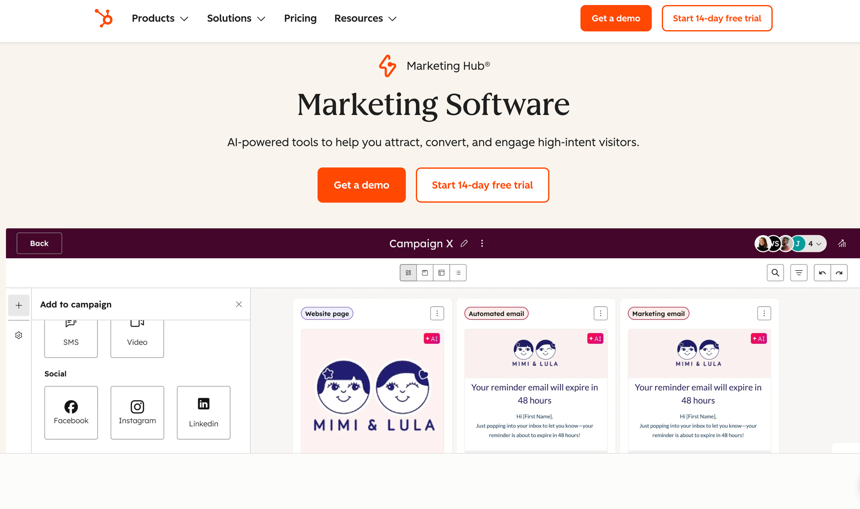 A screenshot of HubSpot’s website. 