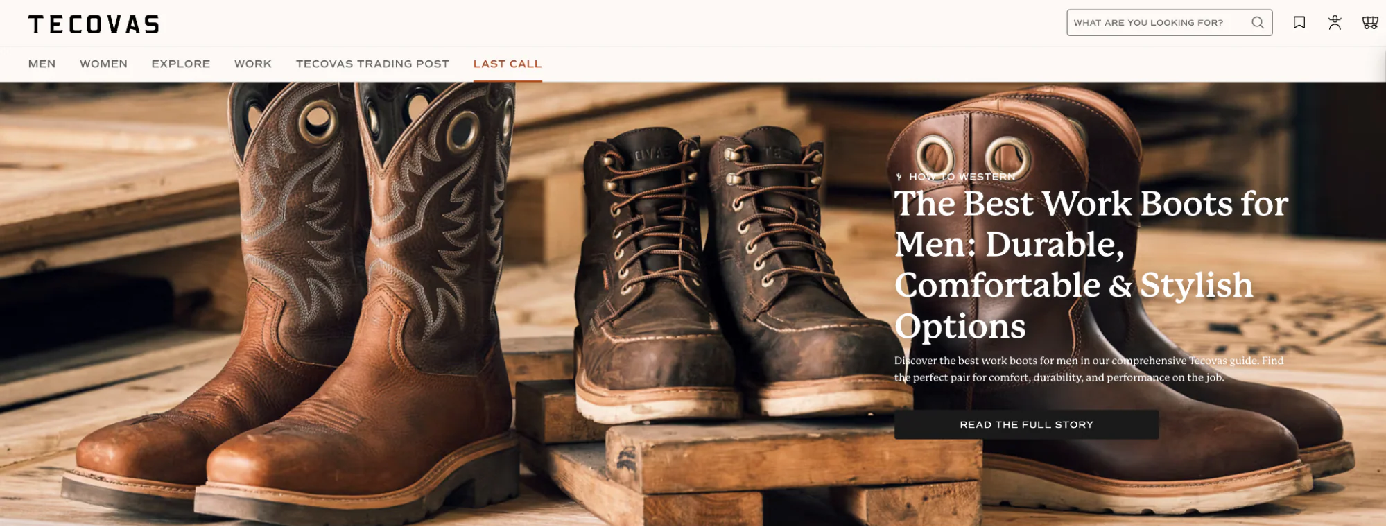 Webpage of Tecovas blog featuring articles on Western fashion and lifestyle