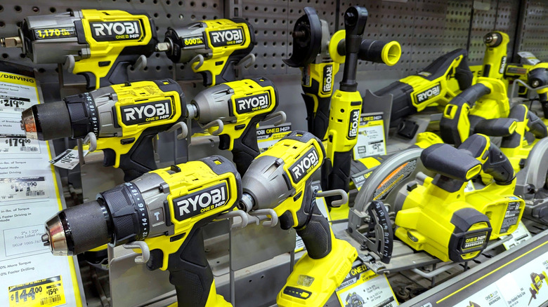 A selection of Ryobi's affordable power tools