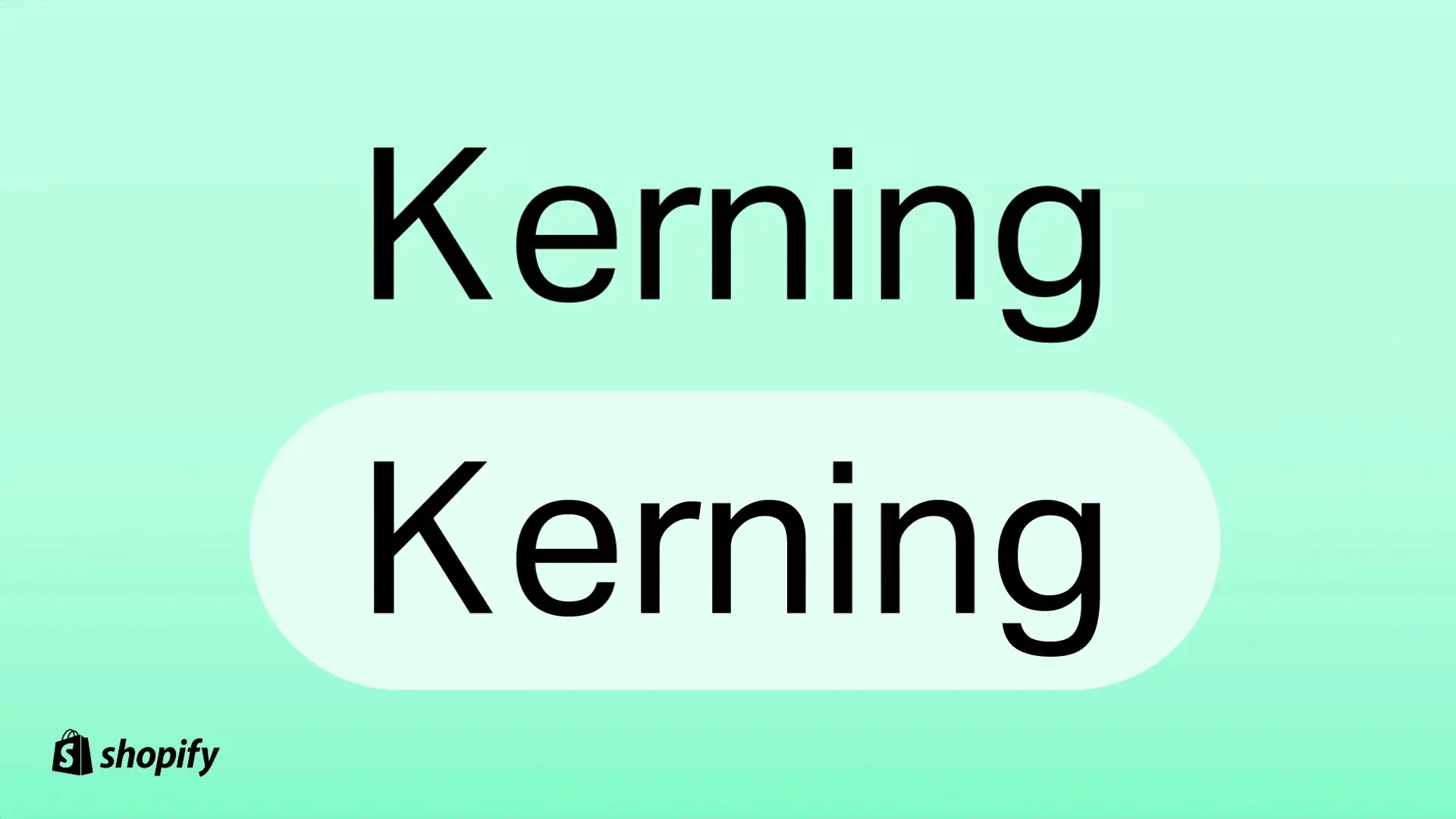 GIF showing text 'Kerning' with uneven spacing, then adjusted for balanced spacing.
