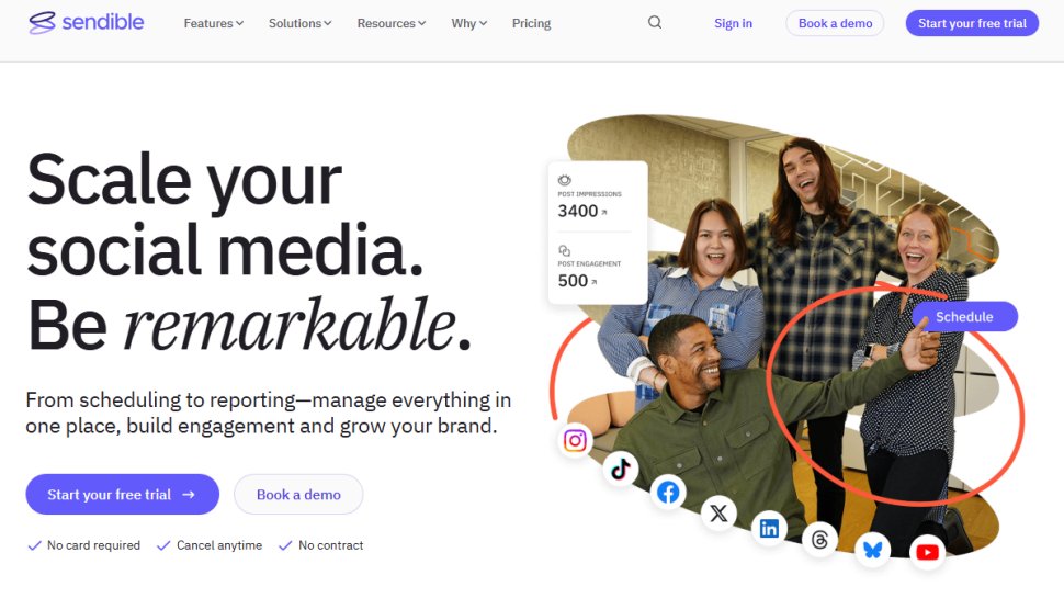 Website screenshot of Sendible (November, 2025)
