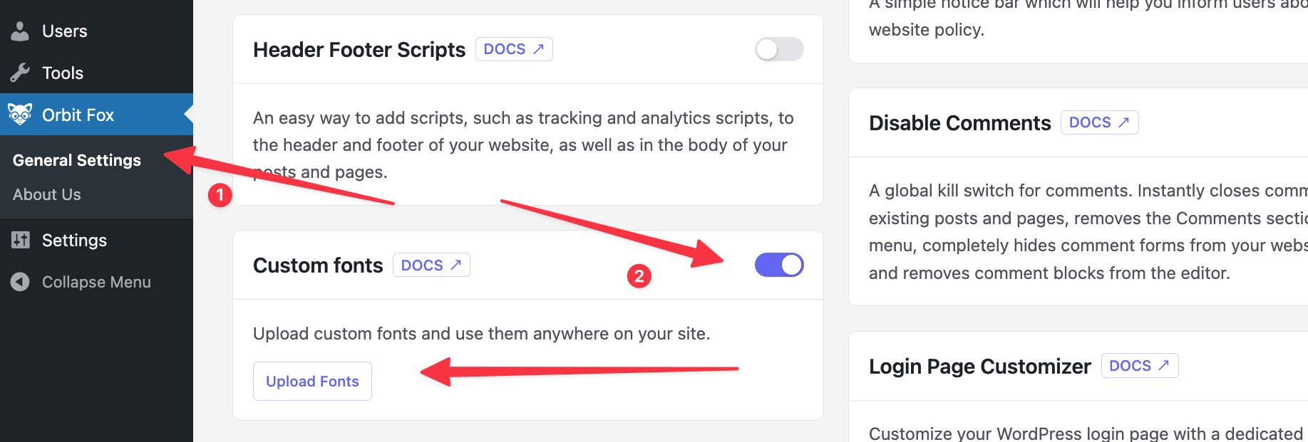 orbit fox enable fonts