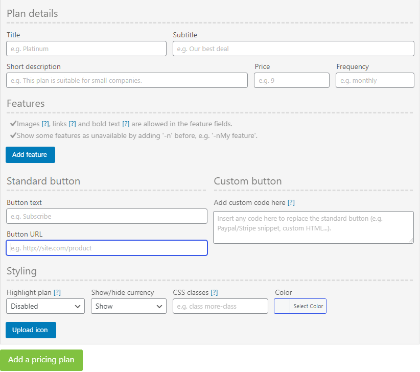 The pricing table creator.