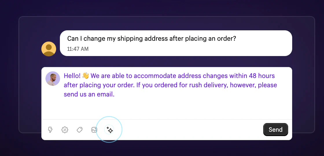 Shopify Inbox query from a customer asking to change their shipping address after placing an online order.