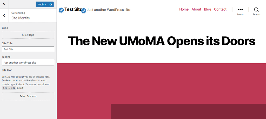 Site Identity options in WordPress customizer