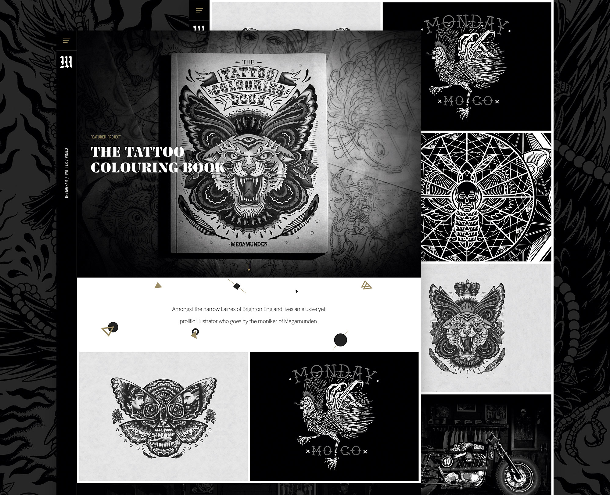 Illustrator MegaMunden&rsquo;s site needed to incorporate his signature style, so Superb studio asked him to illustrate a lot of the incidental elements