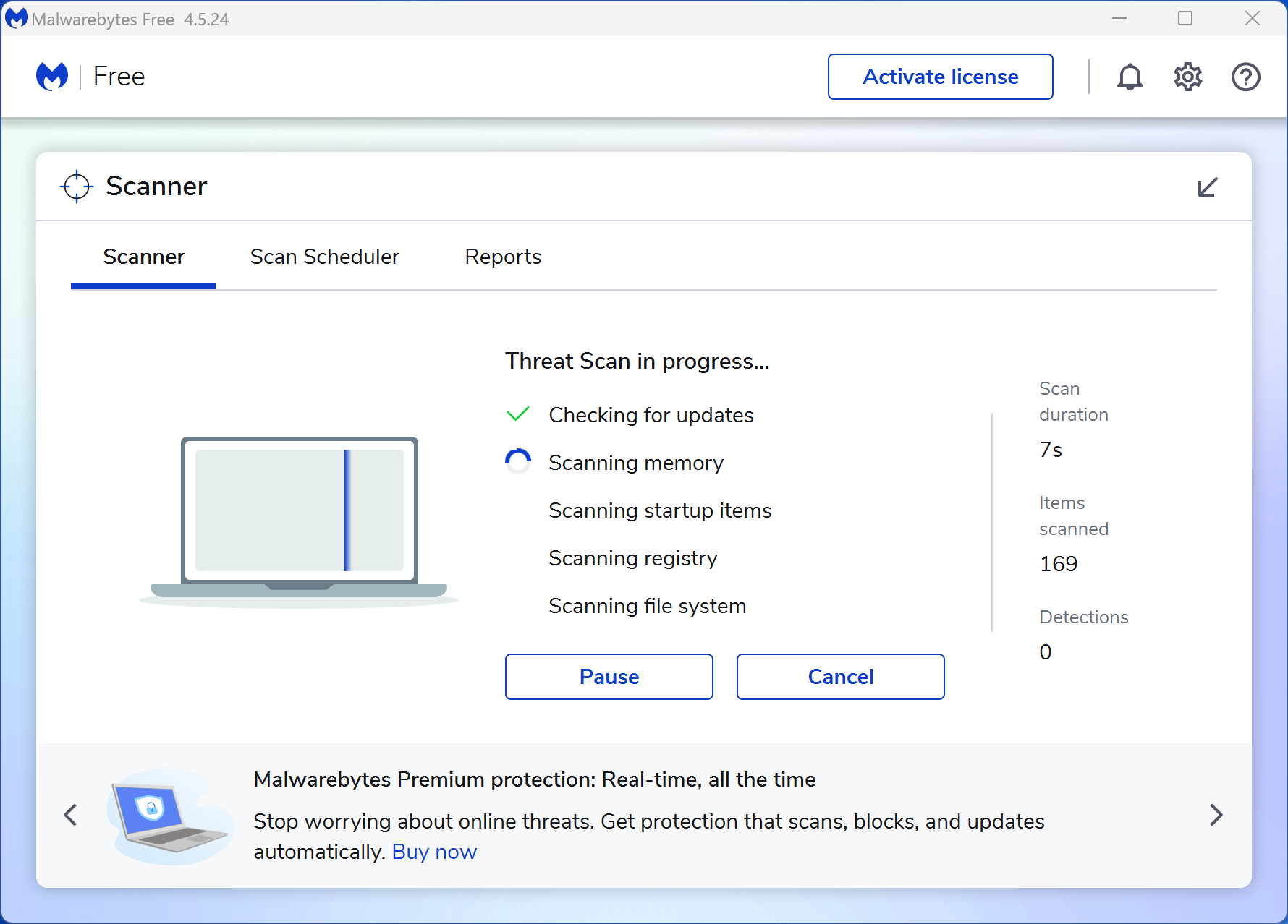 MalwareBytes free virus scan